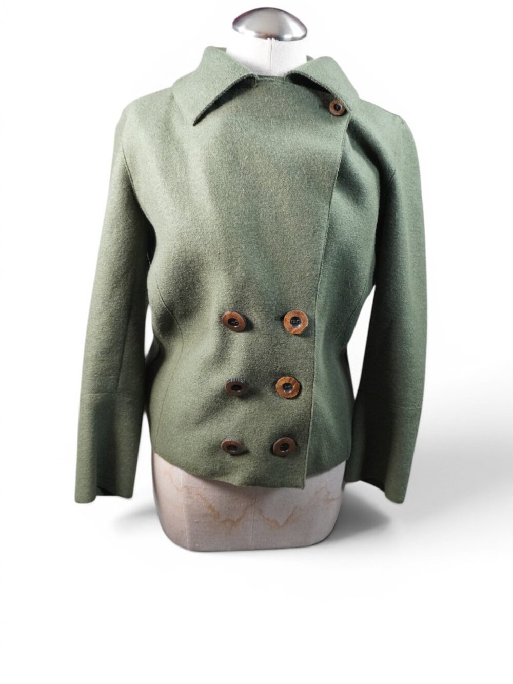 Beyond Threads Peruvian Alpaca Wool Wrap Coat Medium Olive Green